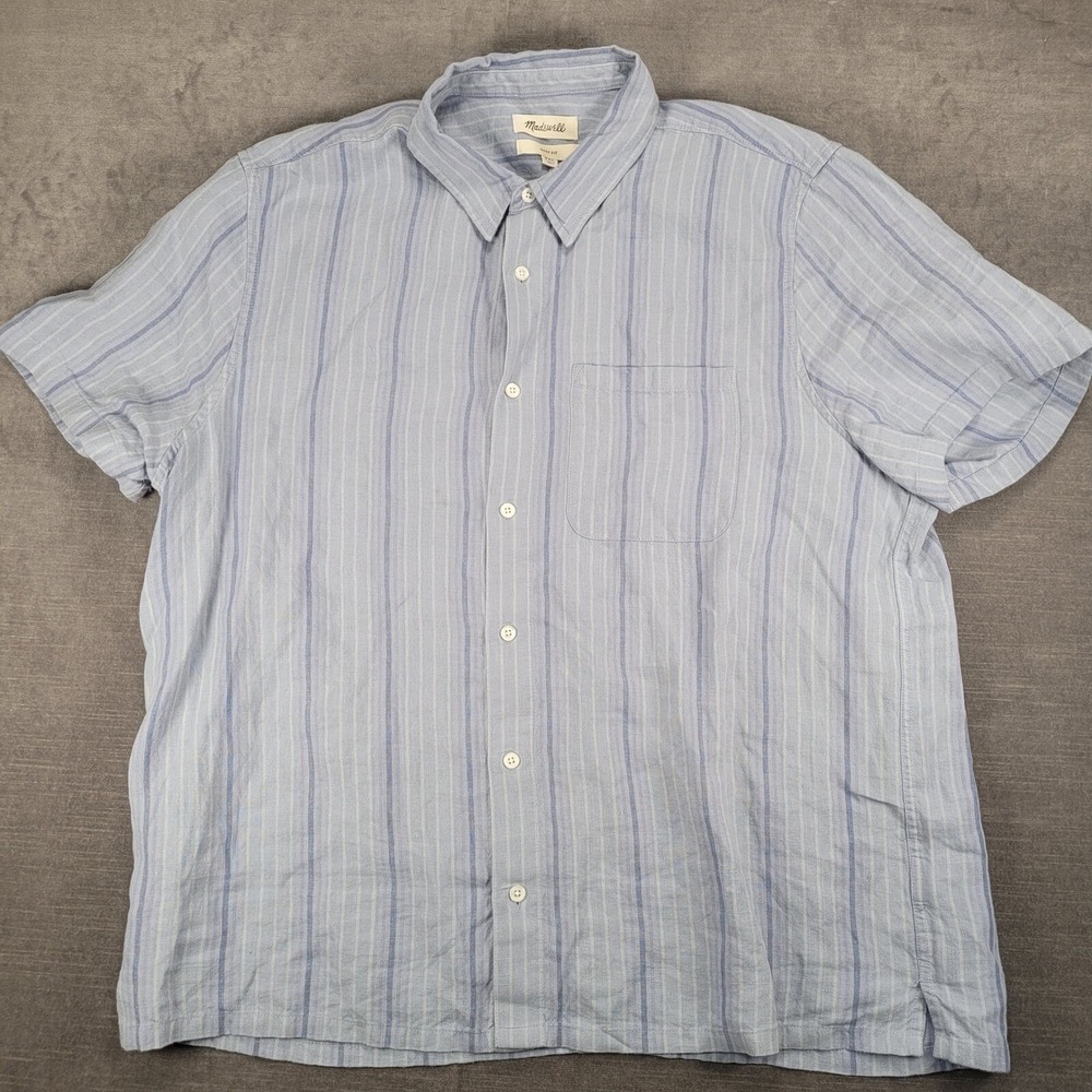 Madewell Mens Linen‎ Striped Shirt Easy Fit Short Sleeve Casual XXL